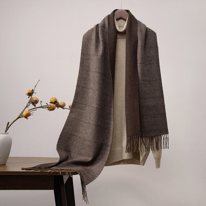 Premium Striped 100% Cashmere Shawl Wrap with Tassels for Women