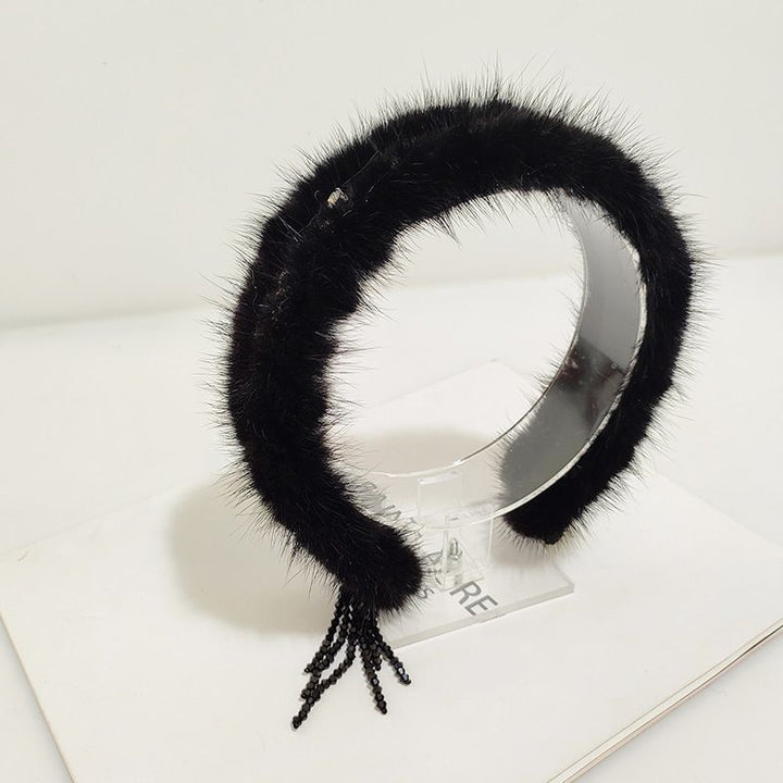 Real Mink Fur Rhinestone Luxury Headband for Women Fuzzy Fluffy Performance Costume Hair Accessory