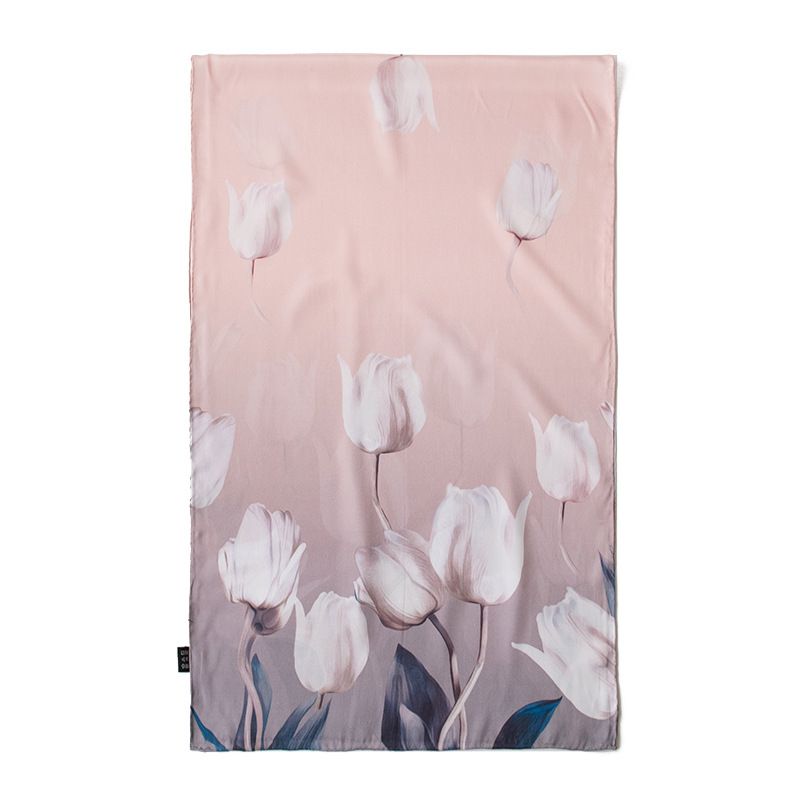 69" x 21" Womens Long Floral Printed Mulberry Silk Scarf Lightweight Luxury Wrap Neck Shawl