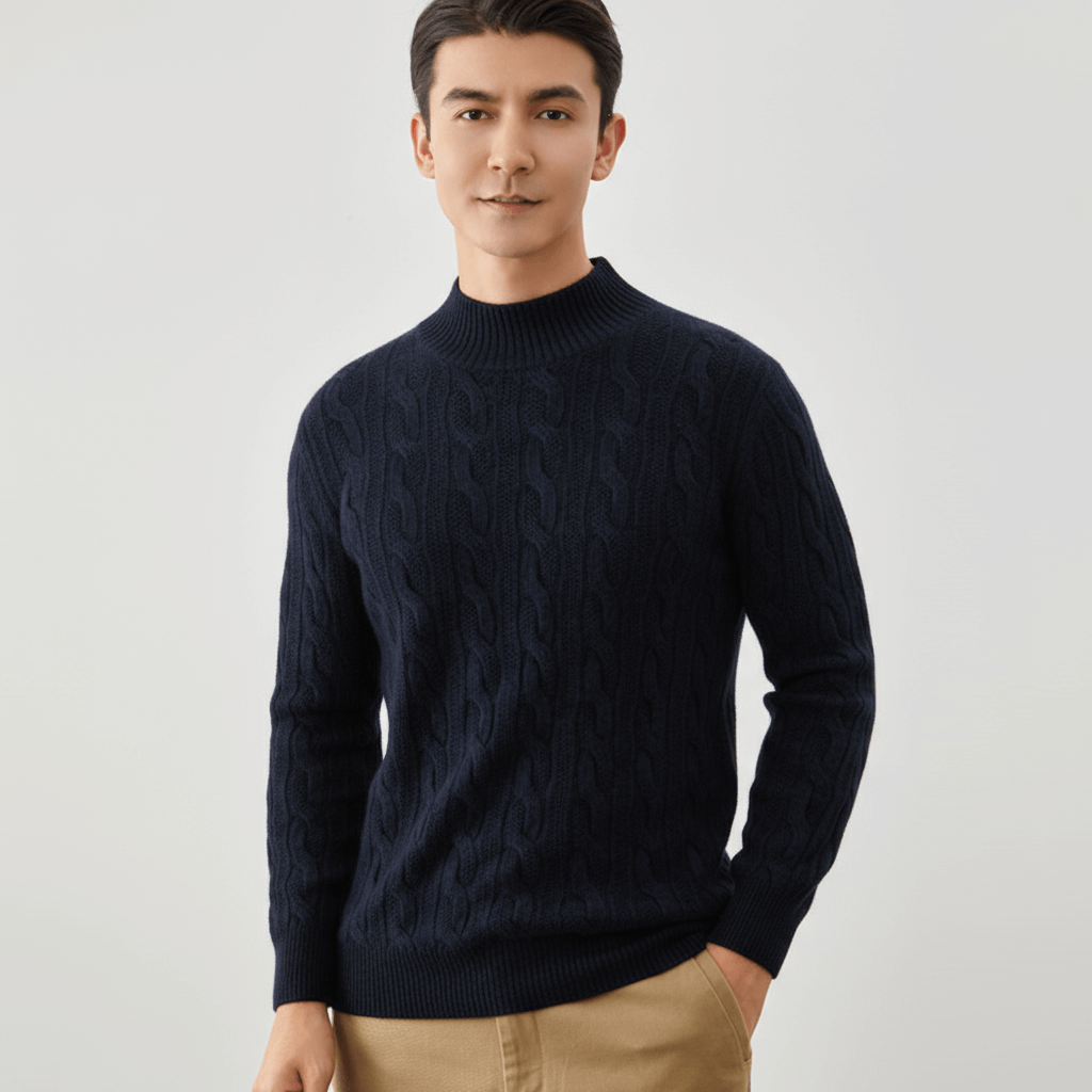 Men's Cable-Knit Cashmere Mock Neck Pullover Sweater