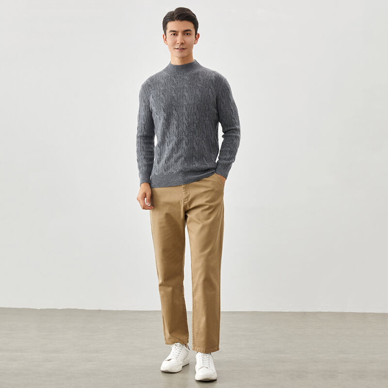 Men's Cable-Knit Cashmere Mock Neck Pullover Sweater