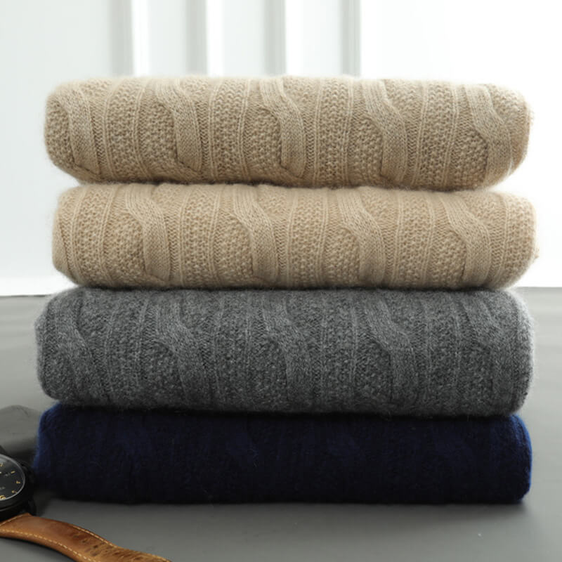 Men's Cable-Knit Cashmere Mock Neck Pullover Sweater