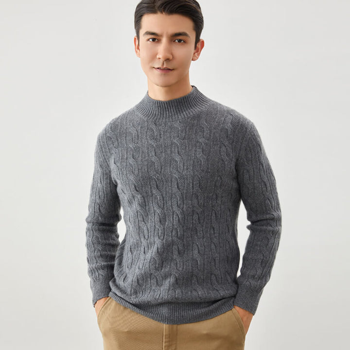 Men's Cable-Knit Cashmere Mock Neck Pullover Sweater