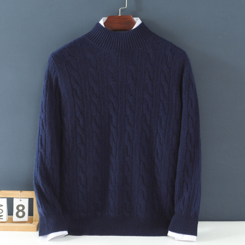Men's Cable-Knit Cashmere Mock Neck Pullover Sweater