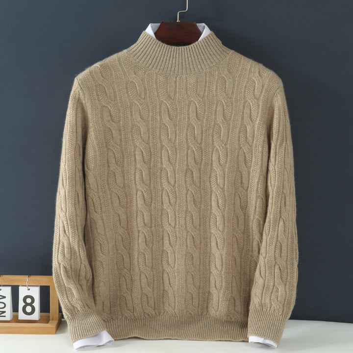 Men's Cable-Knit Cashmere Mock Neck Pullover Sweater