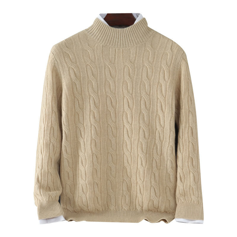 Men's Cable-Knit Cashmere Mock Neck Pullover Sweater
