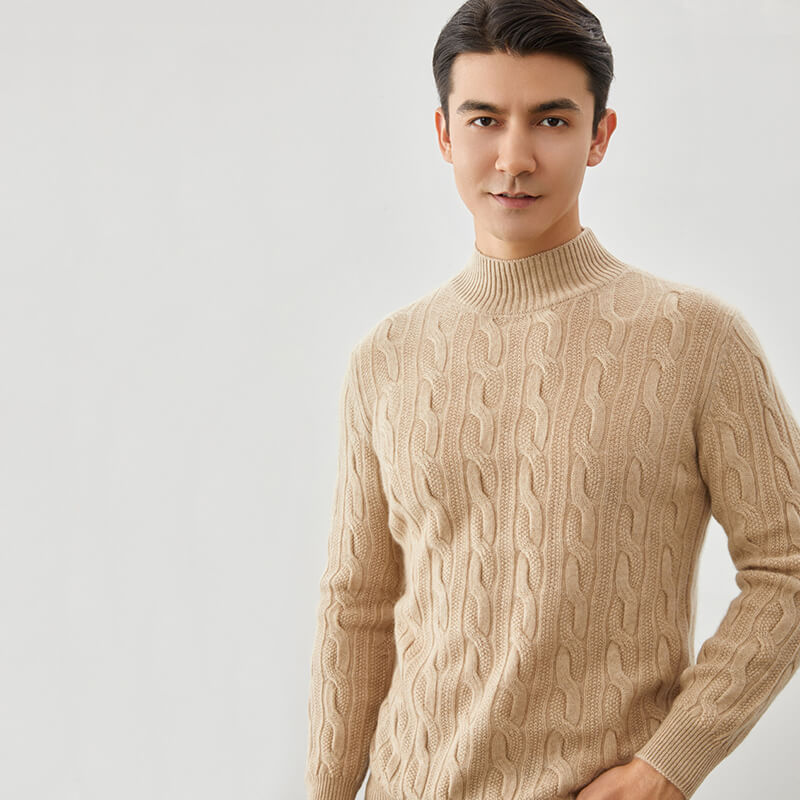 Men's Cable-Knit Cashmere Mock Neck Pullover Sweater