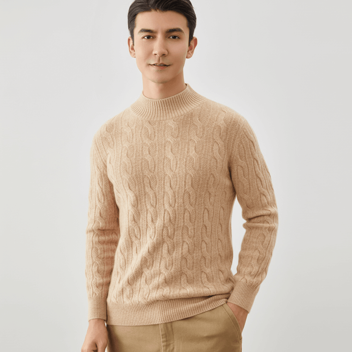 Men's Cable-Knit Cashmere Mock Neck Pullover Sweater
