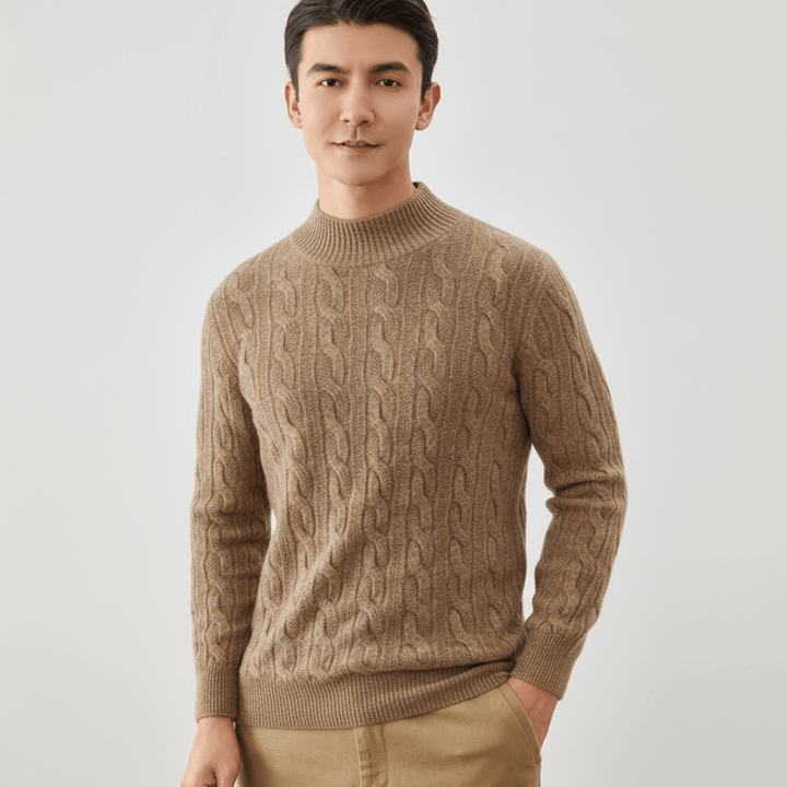 Men's Cable-Knit Cashmere Mock Neck Pullover Sweater