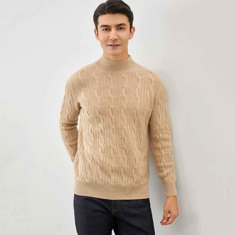 Men's Cable-Knit Cashmere Mock Neck Pullover Sweater