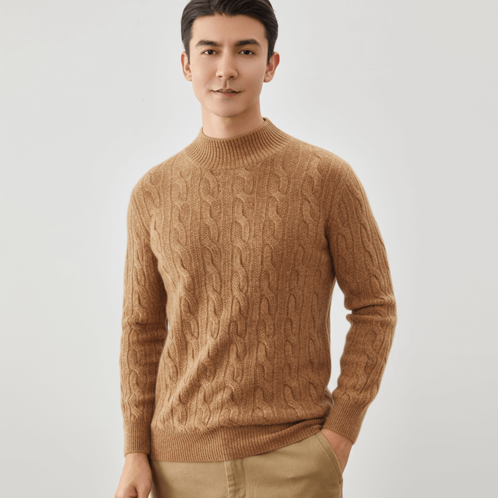 Men's Cable-Knit Cashmere Mock Neck Pullover Sweater