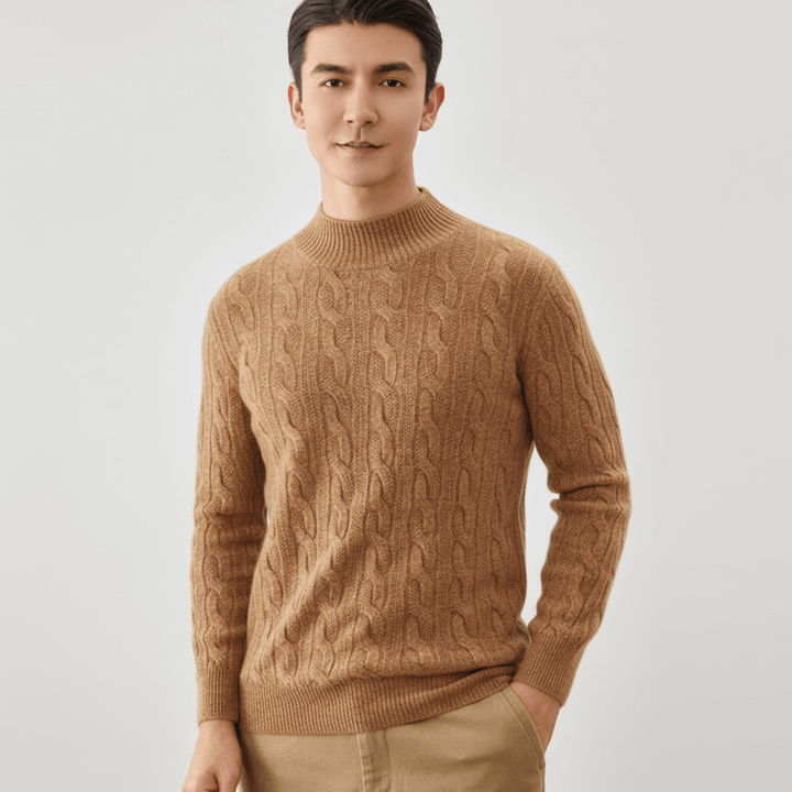 Men's Cable-Knit Cashmere Mock Neck Pullover Sweater