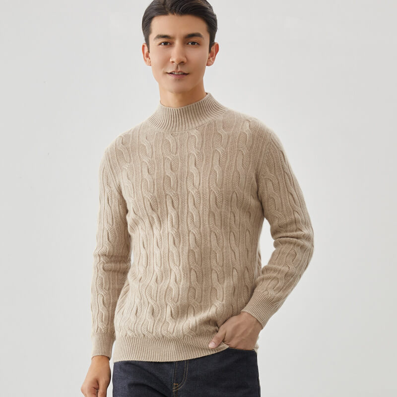 Men's Cable-Knit Cashmere Mock Neck Pullover Sweater