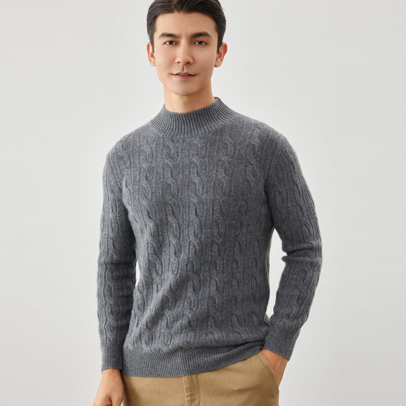 Men's Cable-Knit Cashmere Mock Neck Pullover Sweater
