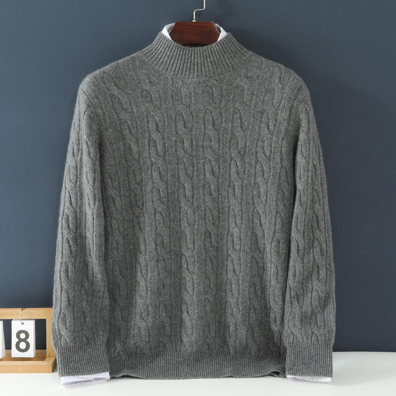 Men's Cable-Knit Cashmere Mock Neck Pullover Sweater