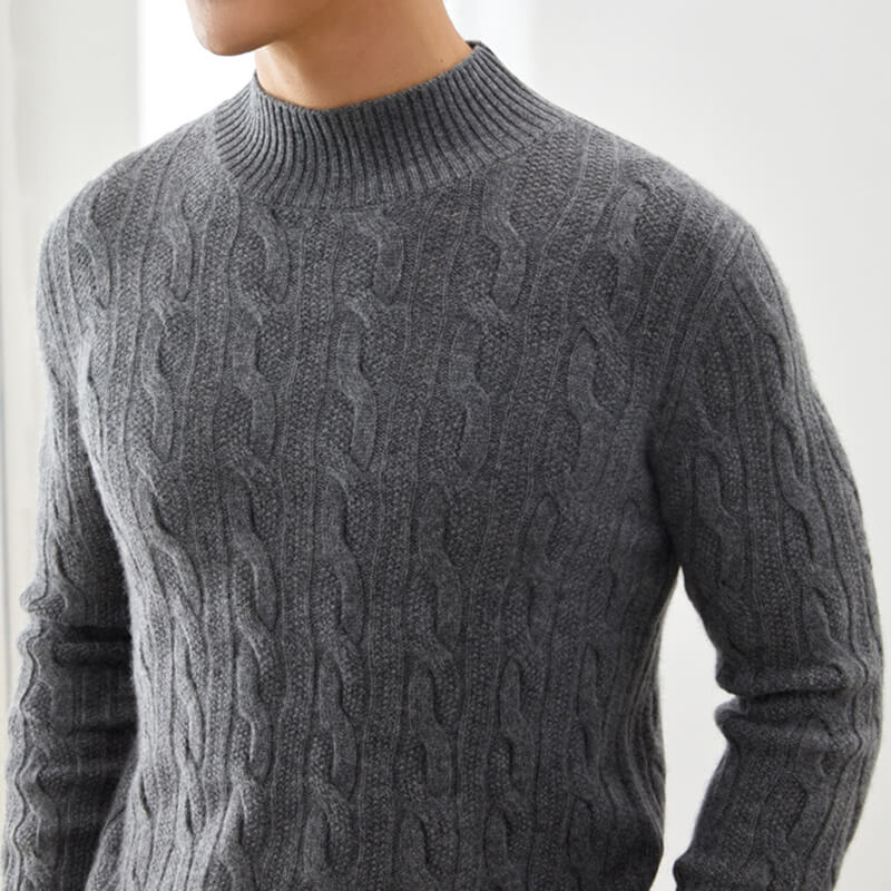 Men's Cable-Knit Cashmere Mock Neck Pullover Sweater