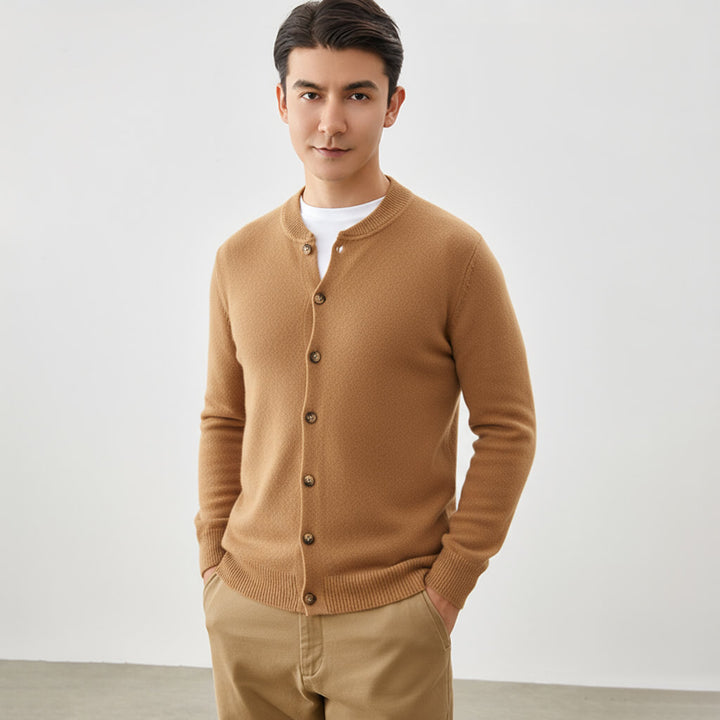 Men's Crew Neck Button-Front Cashmere Cardigan Sweater