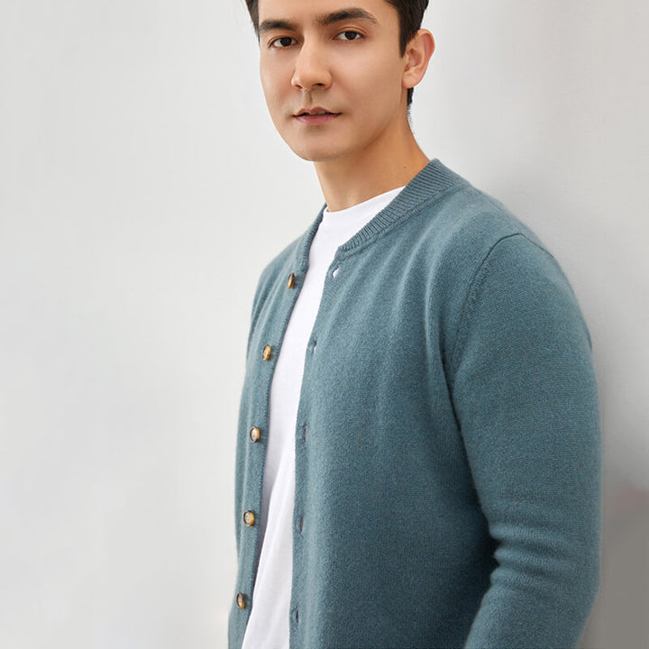 Men's Crew Neck Button-Front Cashmere Cardigan Sweater