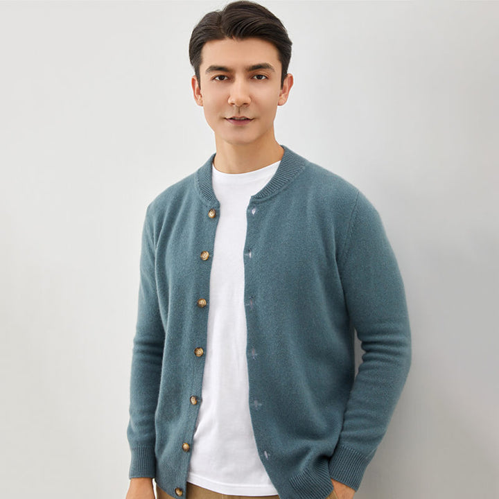 Men's Crew Neck Button-Front Cashmere Cardigan Sweater
