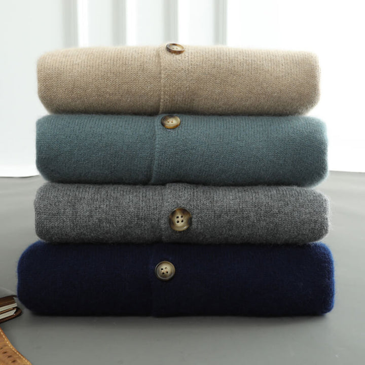 Men's Crew Neck Button-Front Cashmere Cardigan Sweater