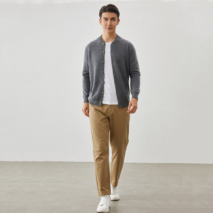 Men's Crew Neck Button-Front Cashmere Cardigan Sweater