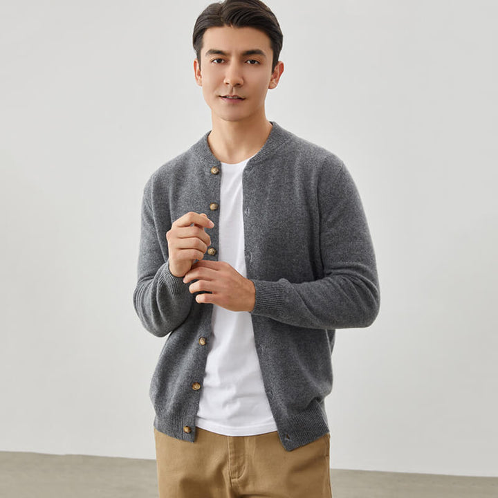 Men's Crew Neck Button-Front Cashmere Cardigan Sweater