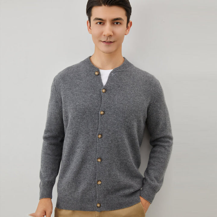 Men's Crew Neck Button-Front Cashmere Cardigan Sweater