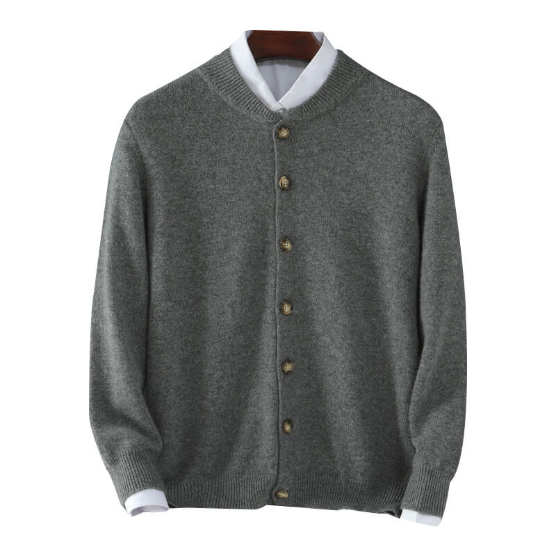 Men's Crew Neck Button-Front Cashmere Cardigan Sweater