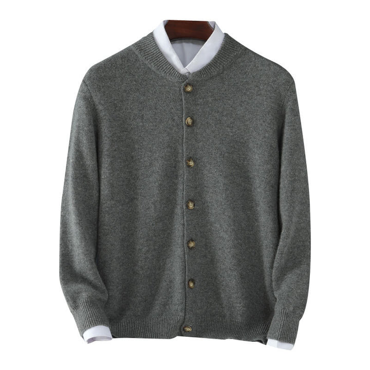 Men's Crew Neck Button-Front Cashmere Cardigan Sweater