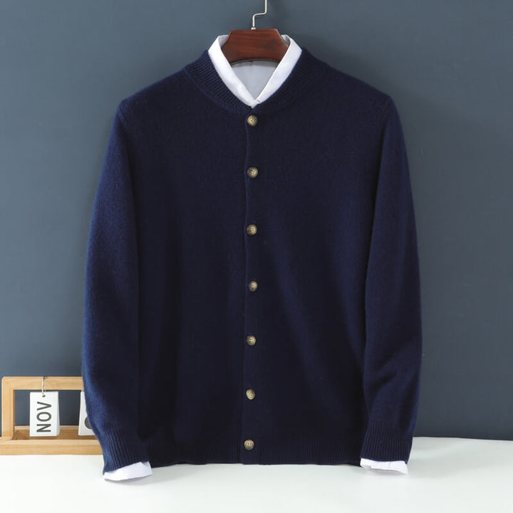 Men's Crew Neck Button-Front Cashmere Cardigan Sweater