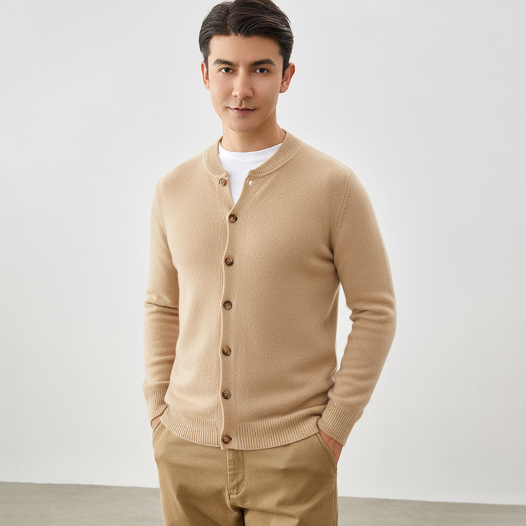 Men's Crew Neck Button-Front Cashmere Cardigan Sweater