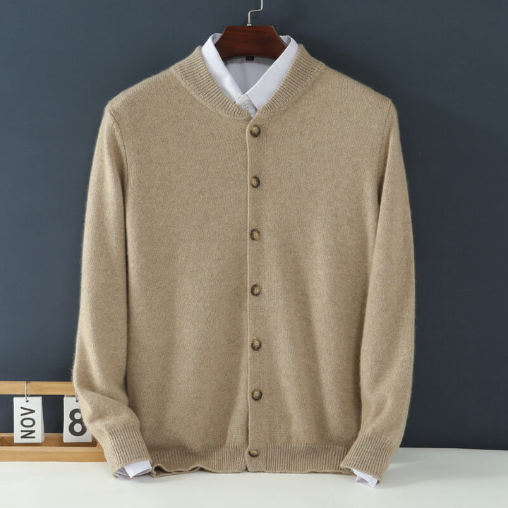Men's Crew Neck Button-Front Cashmere Cardigan Sweater