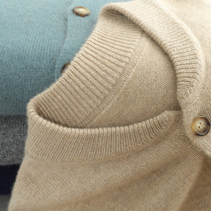Men's Crew Neck Button-Front Cashmere Cardigan Sweater