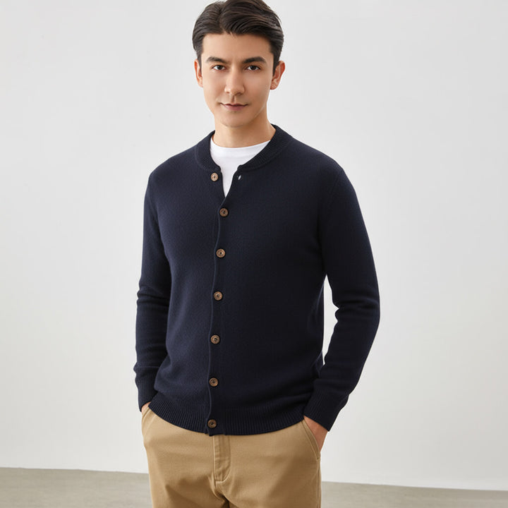 Men's Crew Neck Button-Front Cashmere Cardigan Sweater