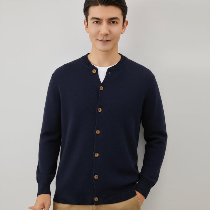 Men's Crew Neck Button-Front Cashmere Cardigan Sweater