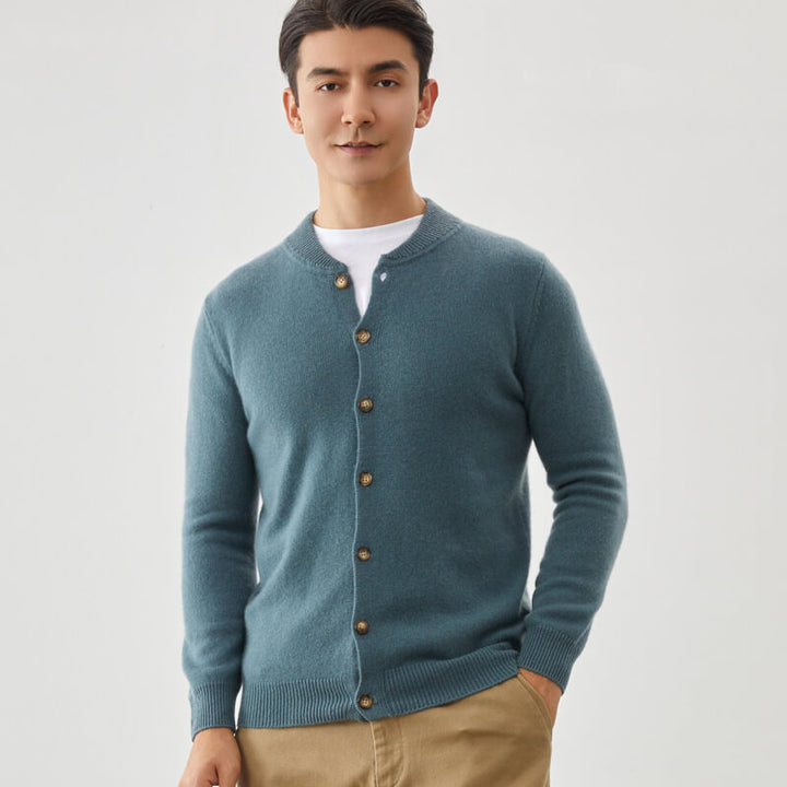 Men's Crew Neck Button-Front Cashmere Cardigan Sweater