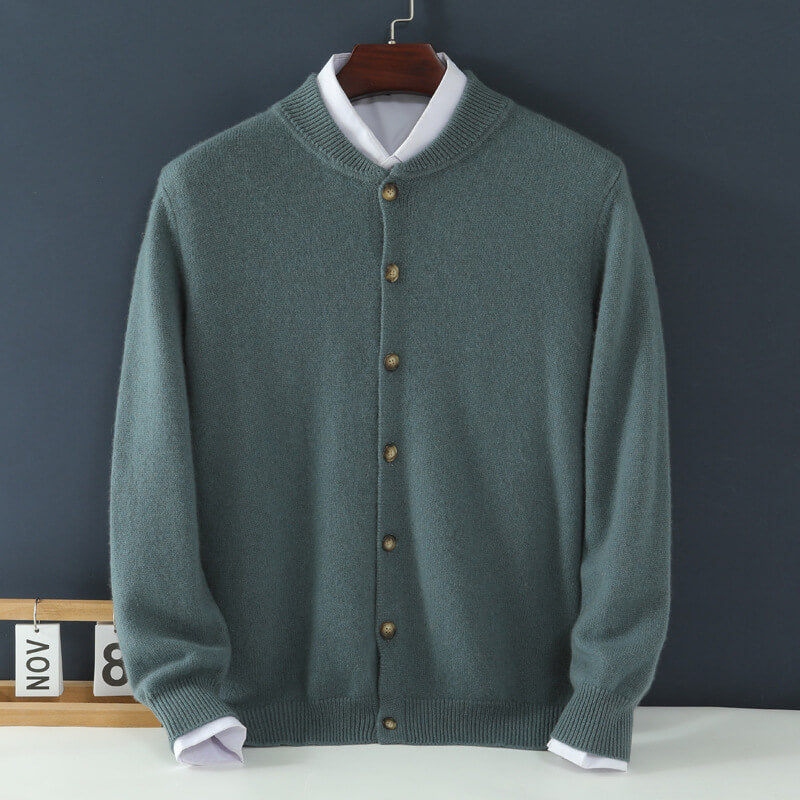 Men's Crew Neck Button-Front Cashmere Cardigan Sweater