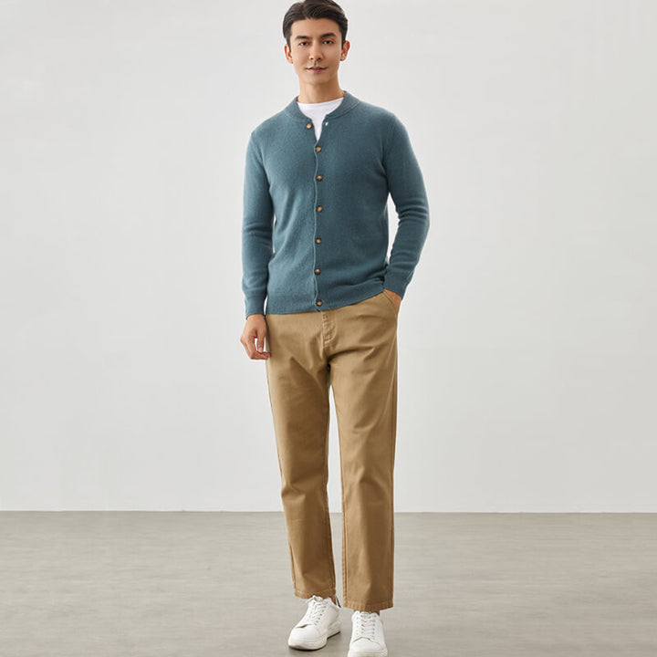 Men's Crew Neck Button-Front Cashmere Cardigan Sweater