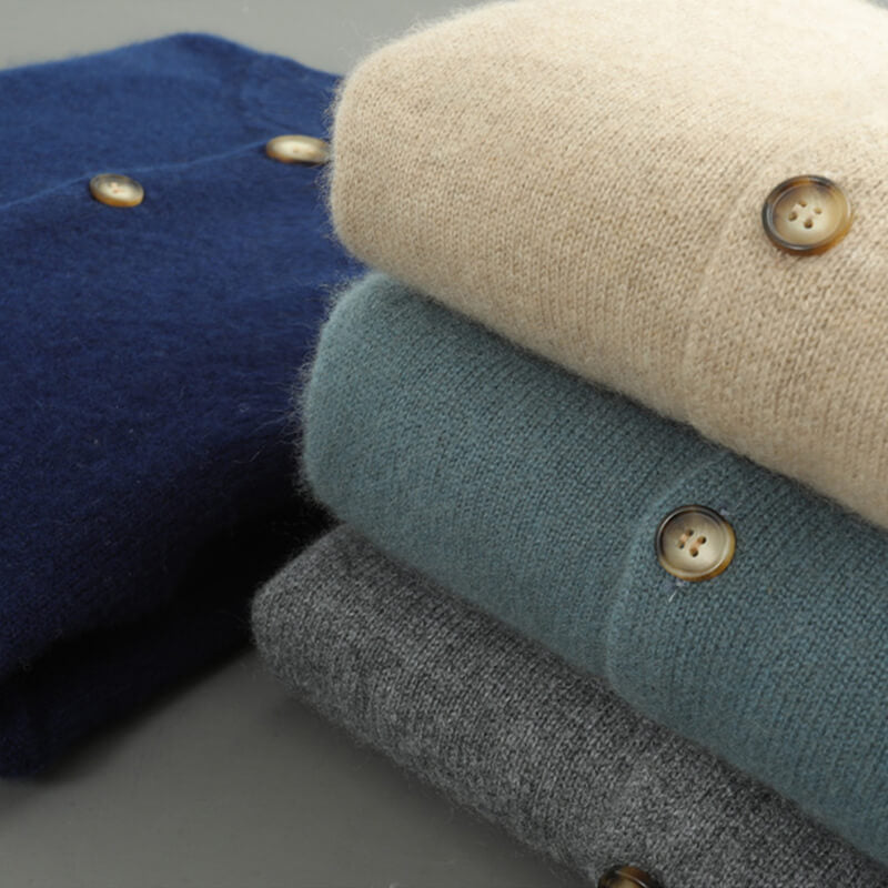 Men's Crew Neck Button-Front Cashmere Cardigan Sweater