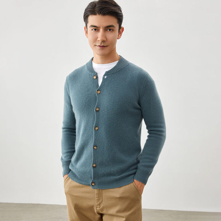 Men's Crew Neck Button-Front Cashmere Cardigan Sweater
