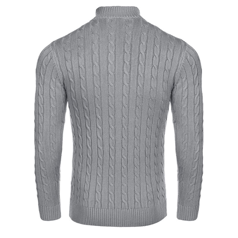 Men's Quarter-Zip Cable-Knit Cashmere Turtleneck Pullover Mock Neck Polo Sweater