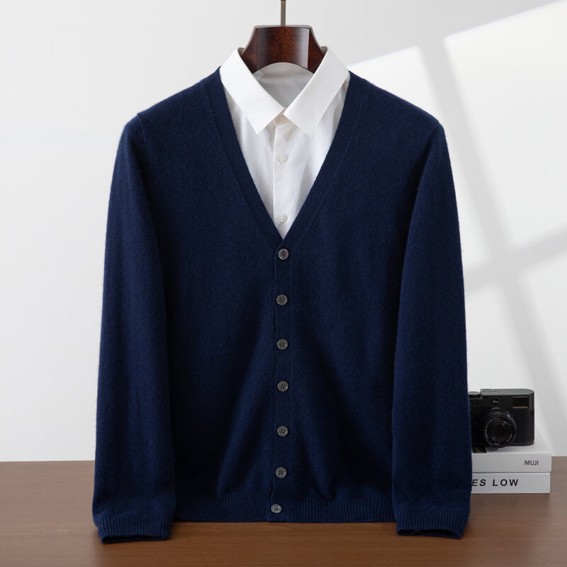 Men's V-Neck Button-Front Cashmere Cardigan