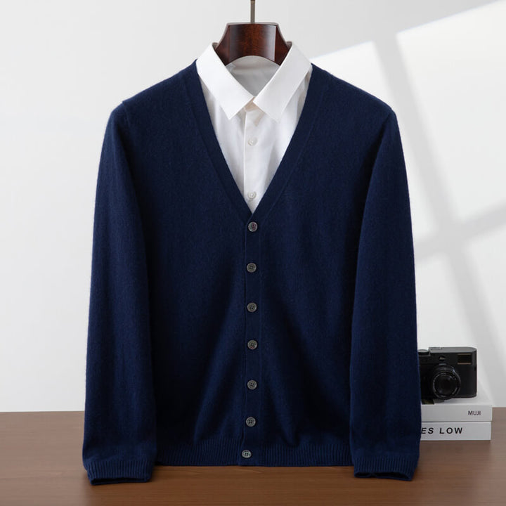 Men's V-Neck Button-Front Cashmere Cardigan