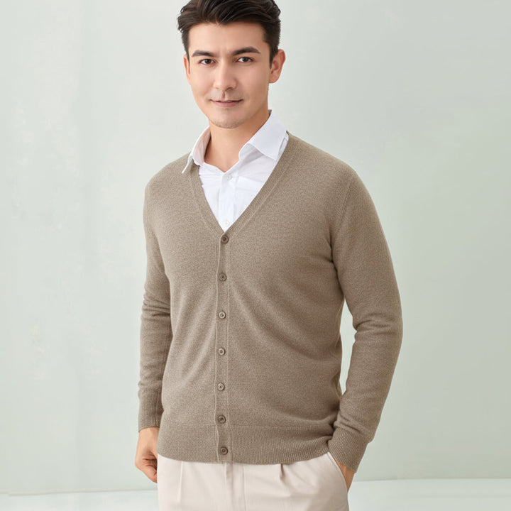 Men's V-Neck Button-Front Cashmere Cardigan
