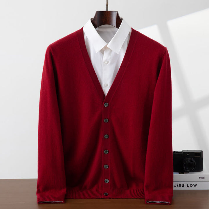 Men's V-Neck Button-Front Cashmere Cardigan