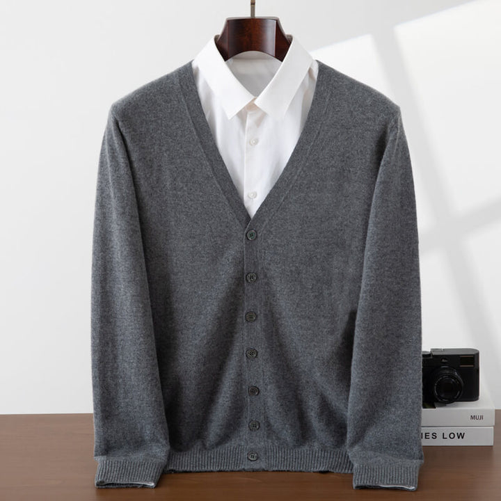 Men's V-Neck Button-Front Cashmere Cardigan