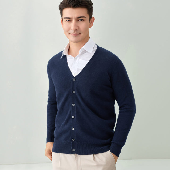 Men's V-Neck Button-Front Cashmere Cardigan