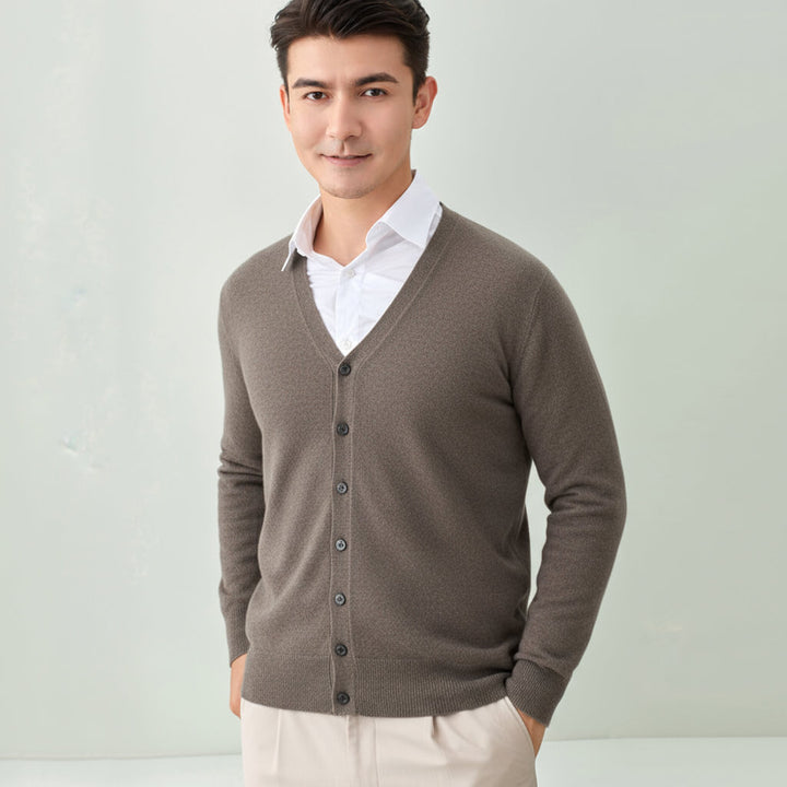 Men's V-Neck Button-Front Cashmere Cardigan