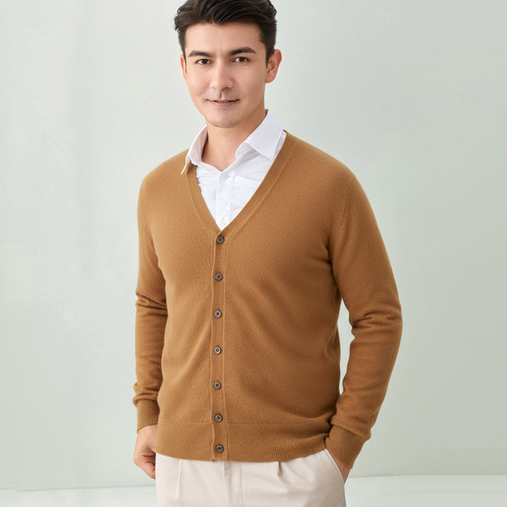 Men's V-Neck Button-Front Cashmere Cardigan