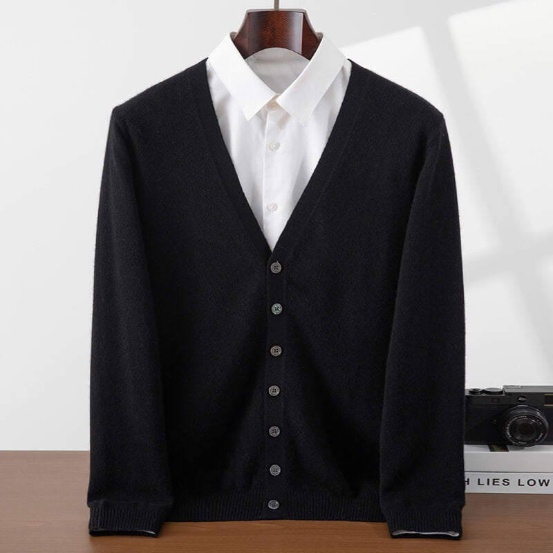 Men's V-Neck Button-Front Cashmere Cardigan